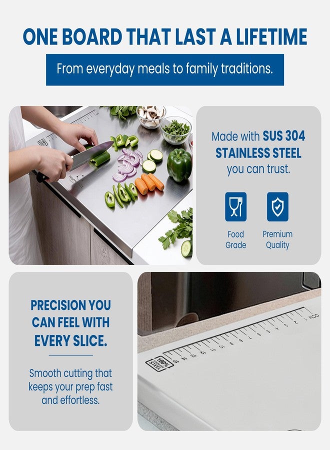 HomeWiz Stainless Steel Chopping Board | 41 x 31 cm Large | 304 Grade Food-Safe Steel | Heavy Duty Steel Board | for Fruits, Vegetables, Meat & Dough Kneading | Built for Everyday Use | Made in India - Image 3